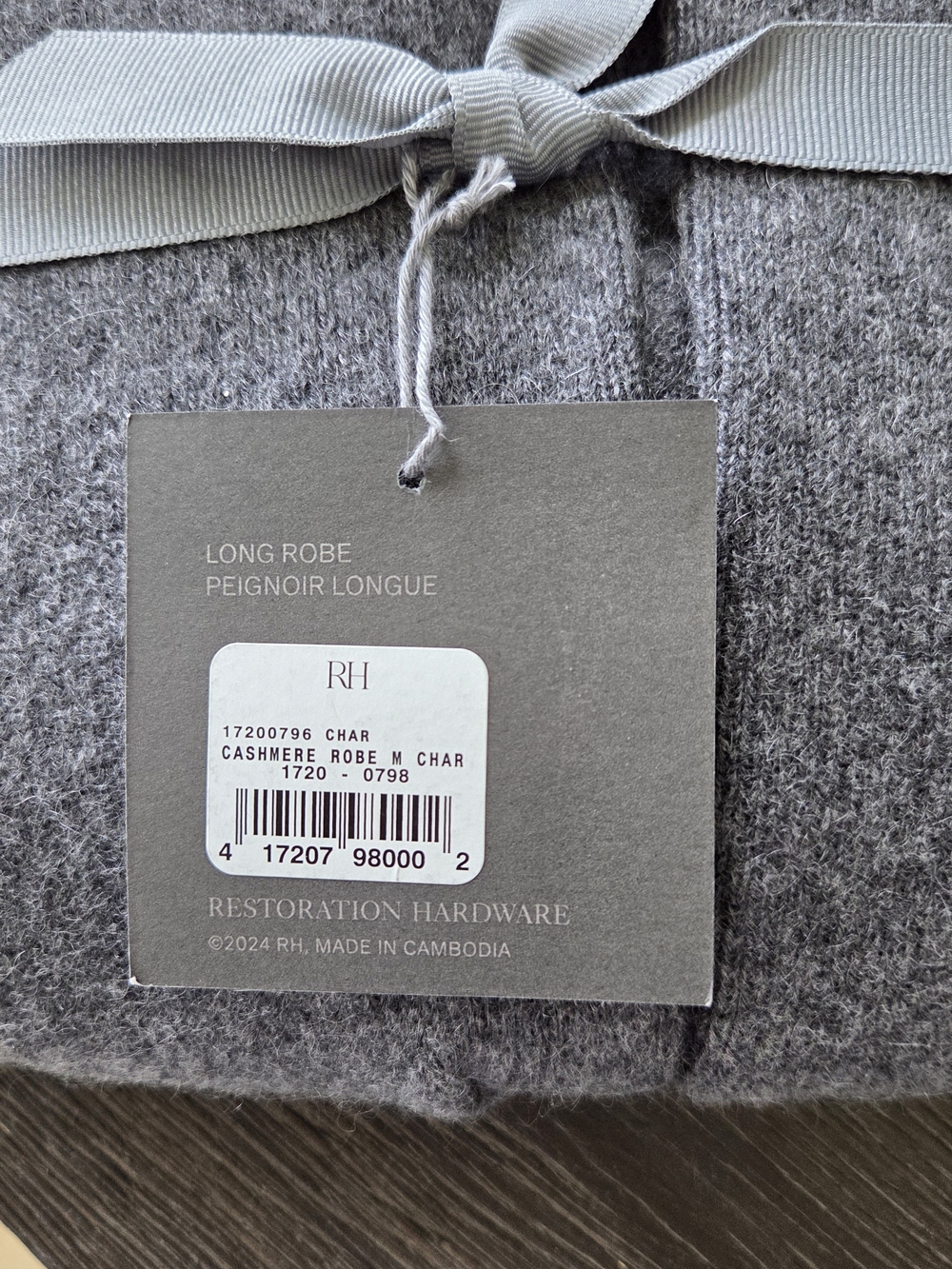 NEW RESTORATION HARDWARE Long Charcoal Grey Cashmere Robe - Picture 3 of 4